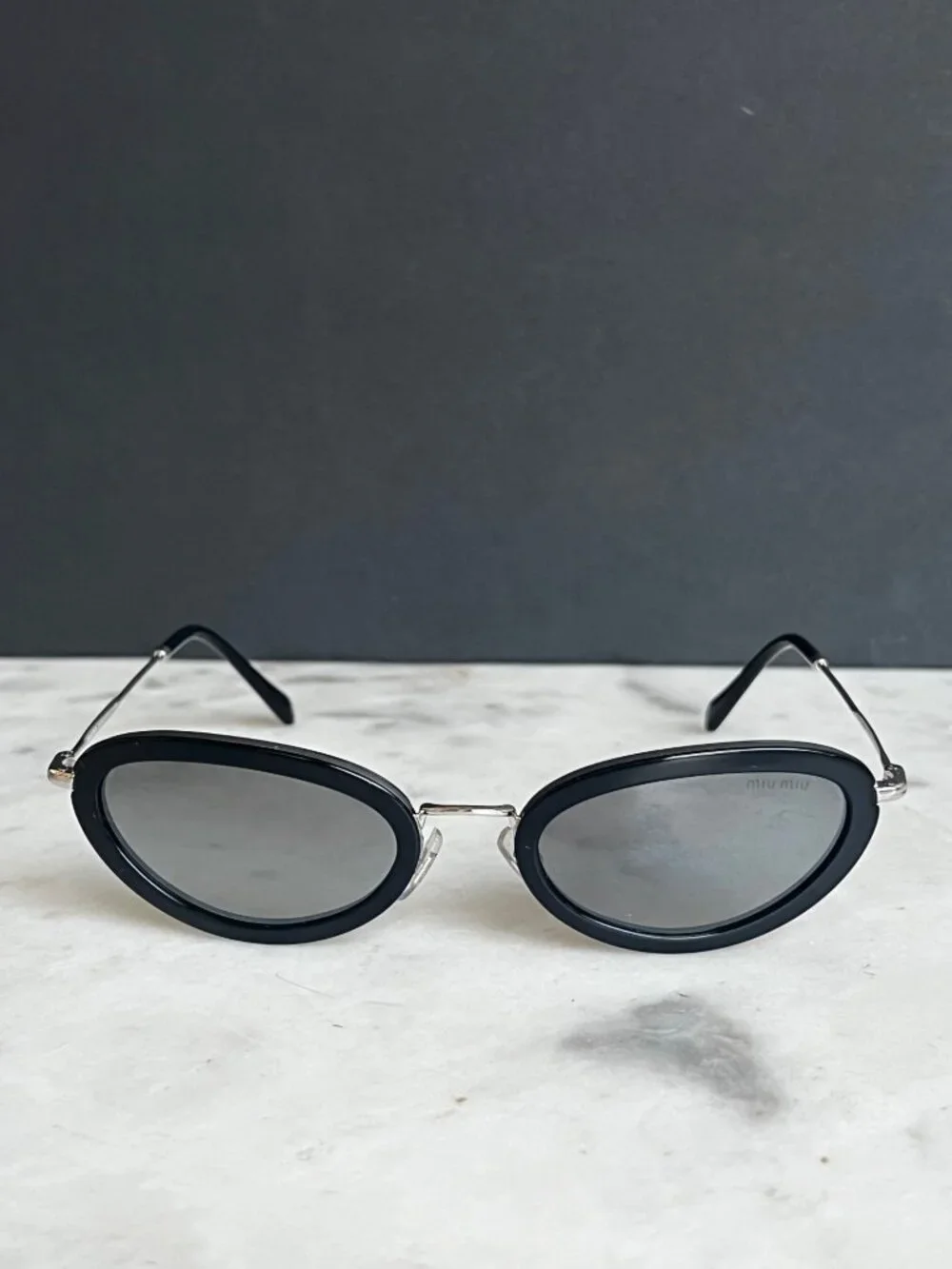 Miu Miu CORE COLLECTION MU58US Oval Sunglasses | 1344R2-OPAL AZURE - Picture 4 of 12